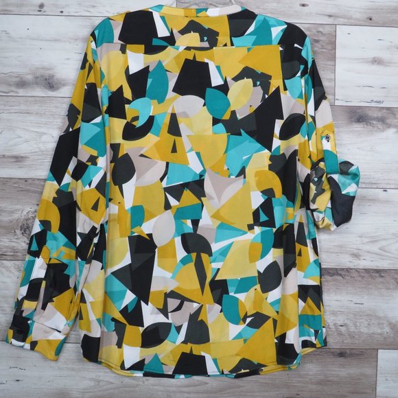 Calvin‎ Klein* Women's Long Sleeve Button Down V-Neck Blouse Large Multicolor - Picture 2 of 9